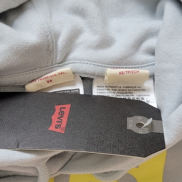 NWT Levi’s Cropped Logo Hoodie Light Blue Raw Hem Sweatshirt XS - Picture 5 of 10